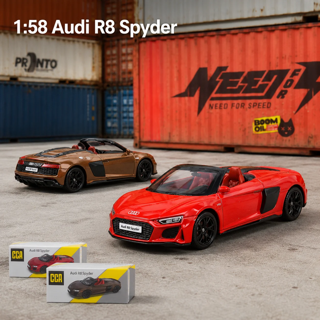Фото Миниатюрная модель Audi R8 Spyder Convertible 1/58, коллекционная машинка из металлического сплава CCA, с вращающимися колесами, для демонстрации, подарок для парня №1