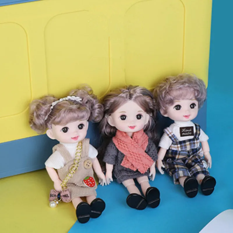 

16cm Doll 13 Movable Joints 1/12 BJD 3D Big Eyes Cute MINI Doll Toys for Children Fashion Clothes DIY Dress Up Dolls for Girls