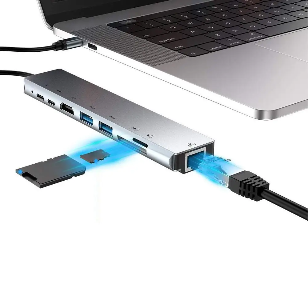 USB-концентратор 8 в 1 типа C 3.1 на 4K HDMI-адаптер с устройством чтения карт RJ45 SD/TF PD