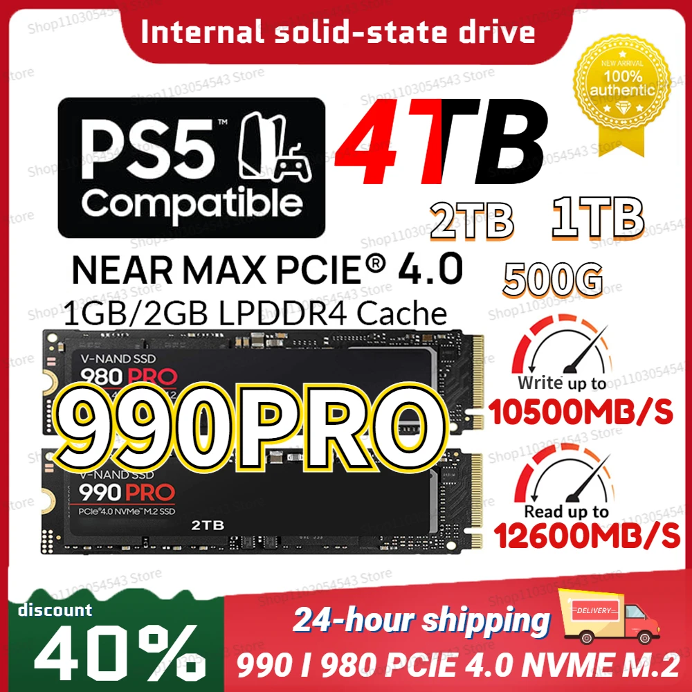 

New 990 PRO PCIe 4.0 X4 SSD M2 Nvme M.2 2280 4TB 2TB Internal Solid State Drive 1TB HDD Hard Disk for PS5 Desktop Laptop PC PS4
