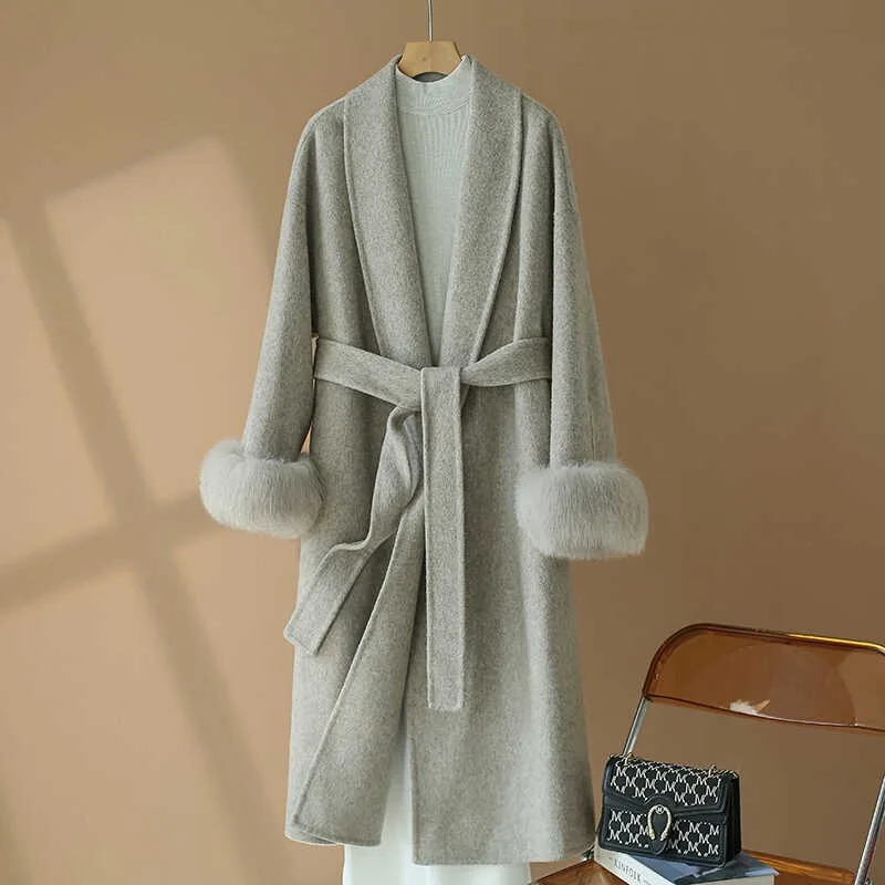 Новинка 2024 осенне-зимнее двухстороннее пальто из натуральной шерсти Женское