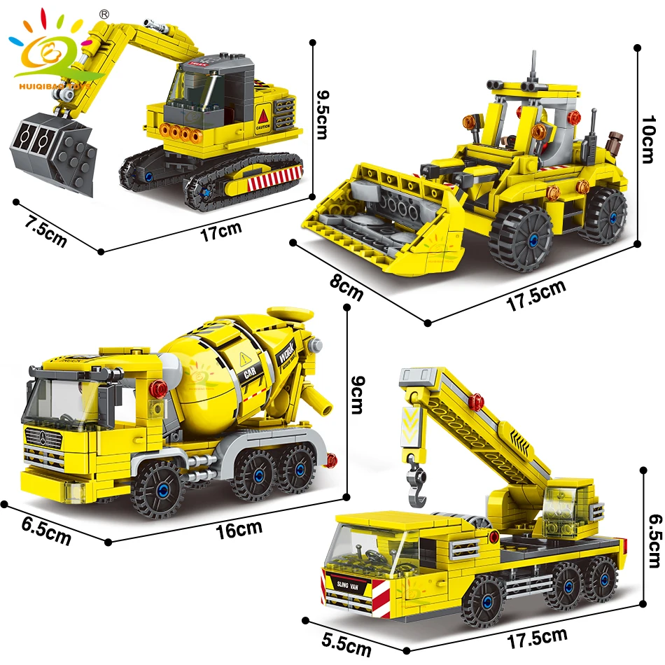 HUIQIBAO Engineering строительные блоки для грузовиков MOC Crane Bulldozer Car Bricks Set City Construction