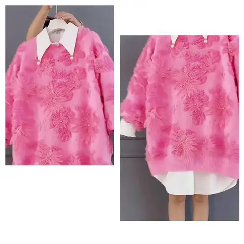 Женский трикотажный свитер Harajuku, трикотажный пуловер с трехмерными цветами и инкрустацией стразами, Осень-зима