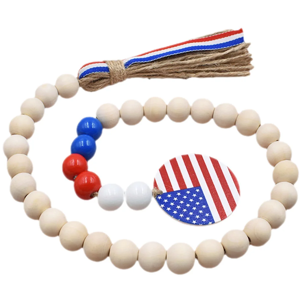 

Us Flagss 4 Th Independence Day Beads Decor For Wood Tassel Knot Patriotic Style Farmhouse Wall Hanging Wooden Garland