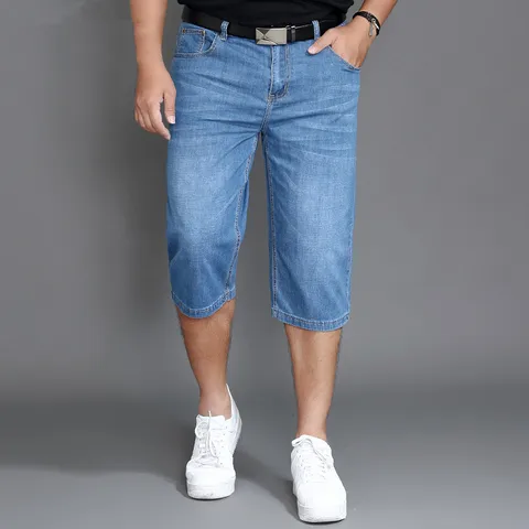 Шорты мужские джинсовые Стрейчевые до щиколотки, классические прямые тонкие брюки из денима, в стиле оверсайз, лето 48 42