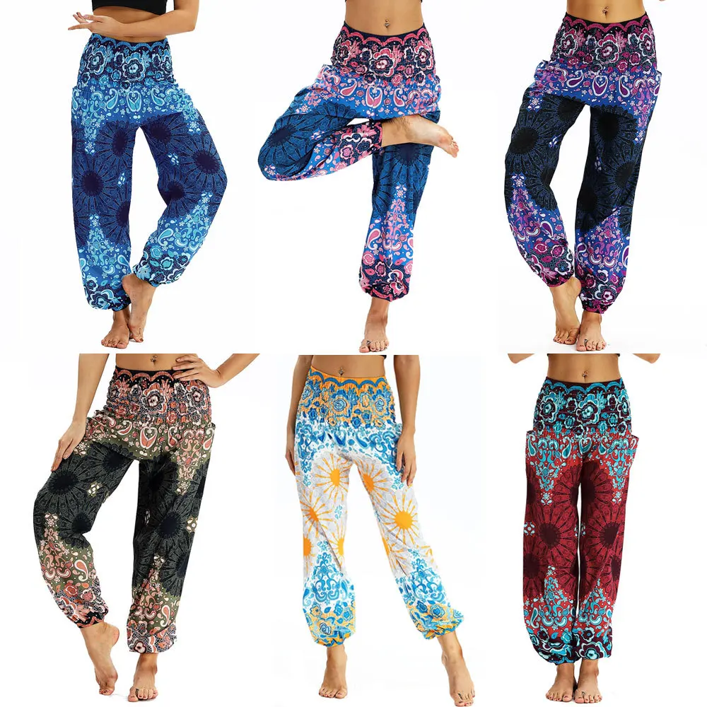 2022 Creative Women's Clothing Ethnic Style Digital Printing Lanterns Loose Fitness Yoga High Waist Crotch Dance Pants