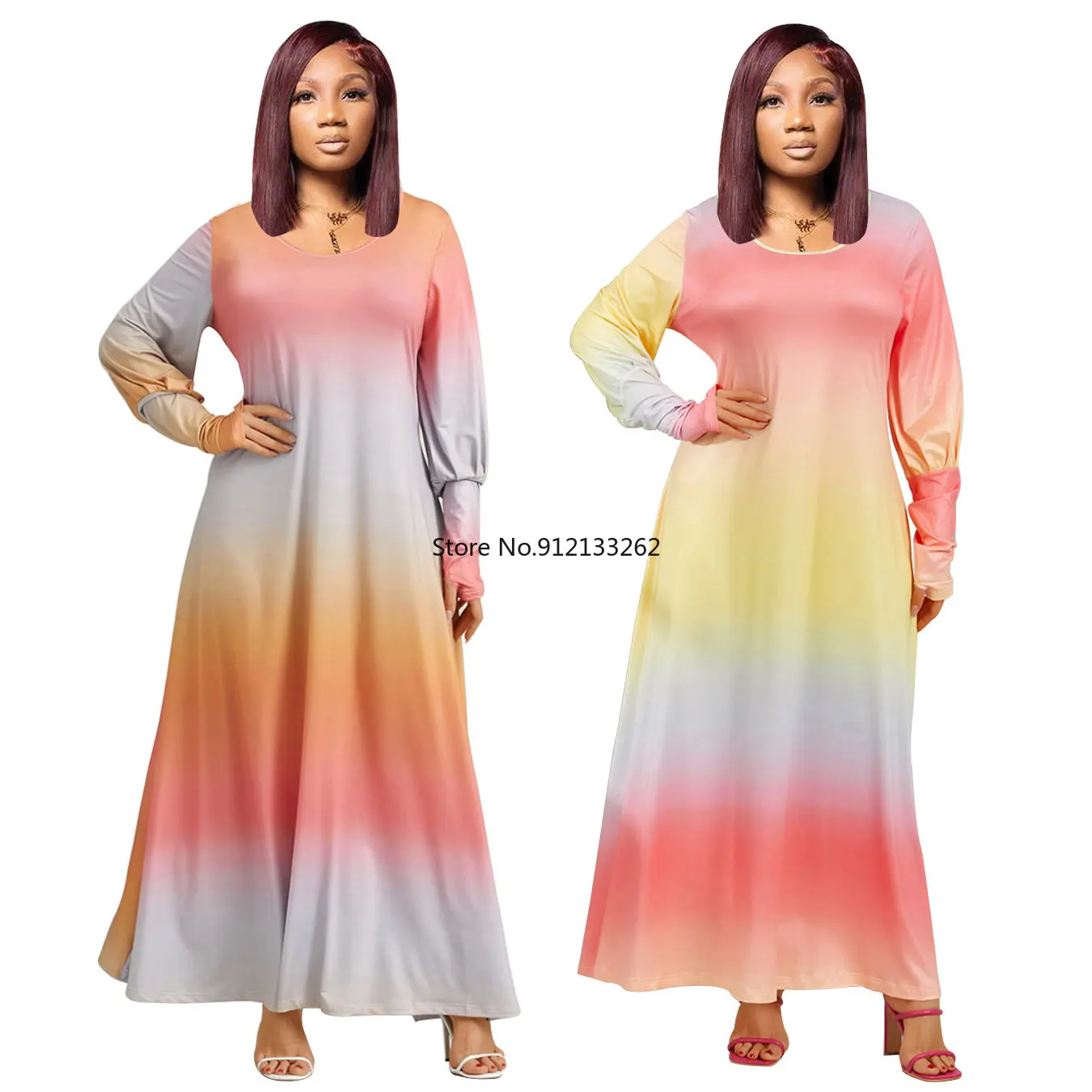 

Африканские платья для женщин, Осеннее Африканское женское Элегантное Длинное Платье из полиэстера с длинным рукавом и О-образным вырезом, ...