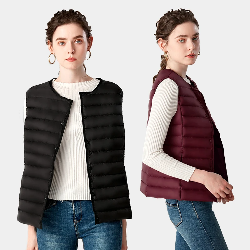 Winter 2022 New Round Neck Lightweight Down Vest Women's Korean V Neck Short Vest Large Cuff Coat puffer canadian jacket women