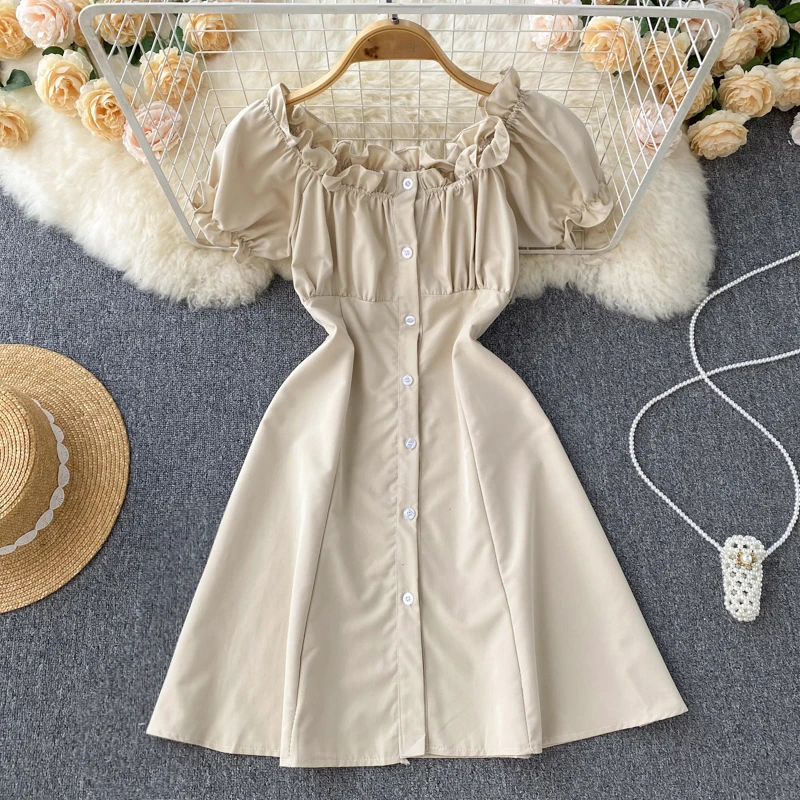 

Новинка 2022, платье с квадратным вырезом, короткое платье с пышными рукавами и завязками, новое платье-трапеция с юбкой для женщин