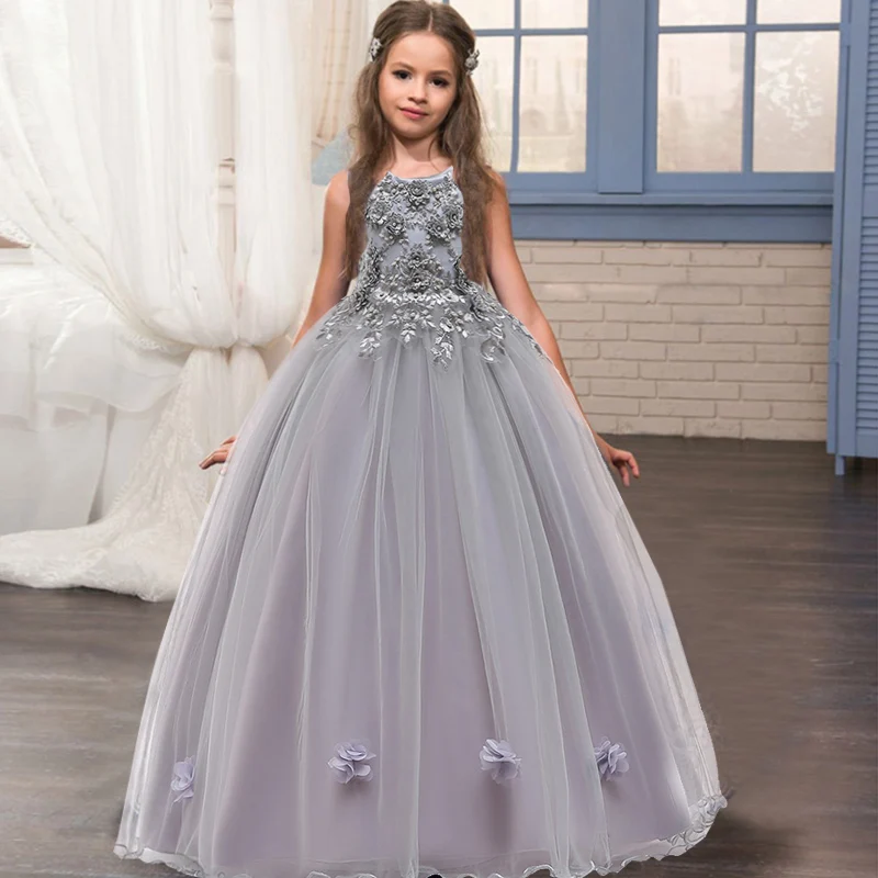 

Formal Bridesmaid Floor Dress Kids Clothes For Girls Children Retro Lace Princess Dress Girl Party Wedding Costume Vestidos