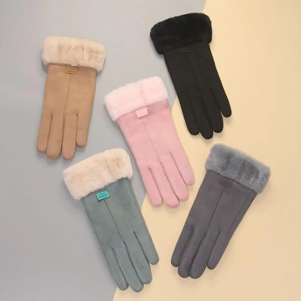 

Cold Resistant Lightweight Women Winter Fluffy Cuffs Touch Screen Driving Gloves Hand Protect Cover