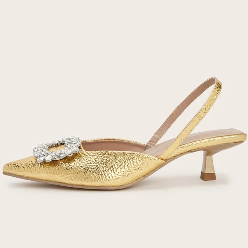 Сандалии женские на низком каблуке однотонные Туфли-мюли с кристаллами