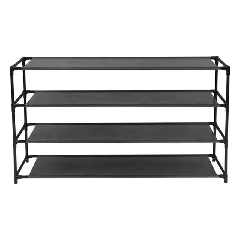 

Simple Assembly 4 Tier Shoe Rack Detachable Non Woven Storage Tower Space Saving Stackable Storage Rack(Black)