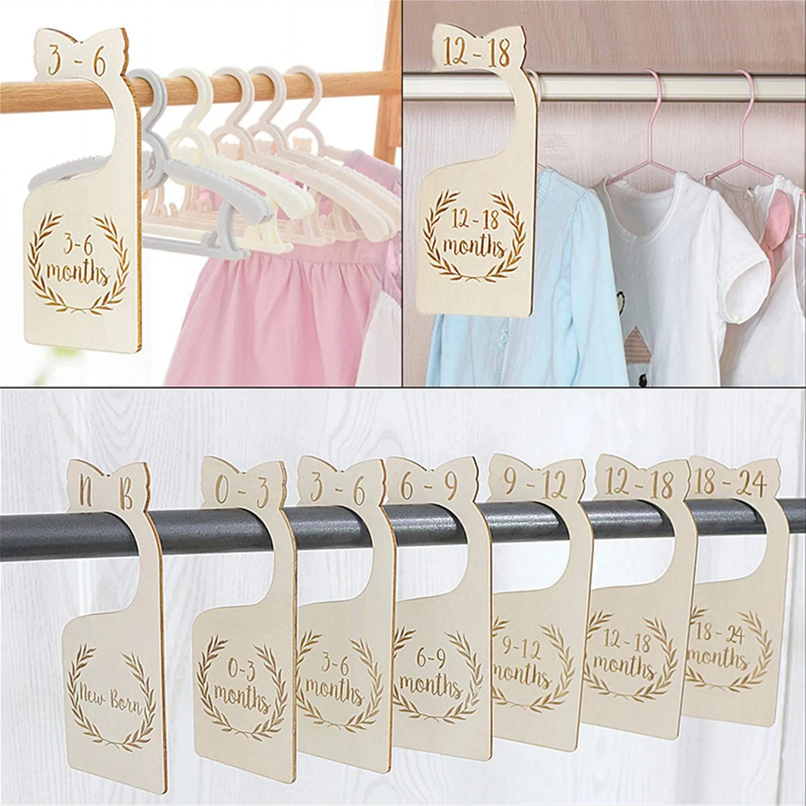 

Baby Closet Dividers Set Of 8 Wooden Double-Sided Baby Closet Clothes Organizers Adorable Nursery Hanging Label Decorations