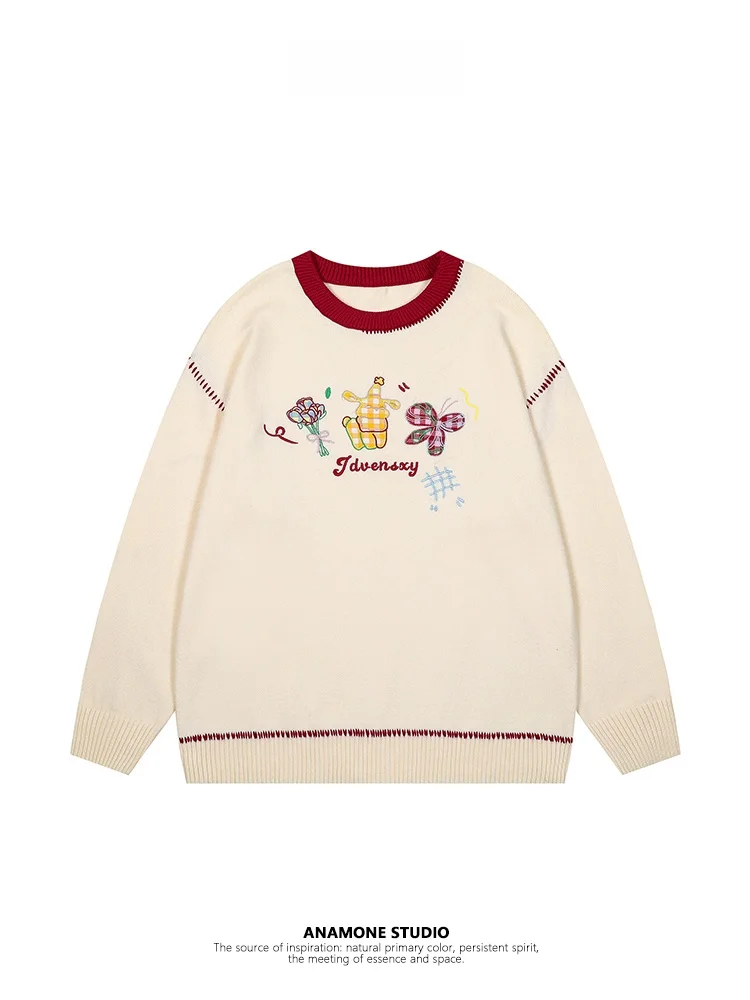 Плюс размер Anamone японский модный милый свитер с вышивкой женский осенне-зимний