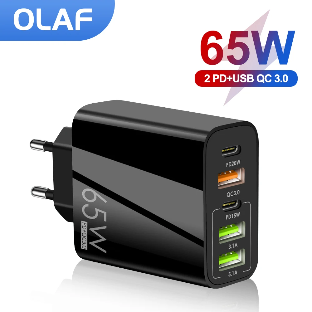 PD+3USB 65W Fast Charging Mobile Phone Charger 5V4A 5 Port USB Type C Quick Charger Adapter For CellPhone iPhone Laptop Tablet images - 6