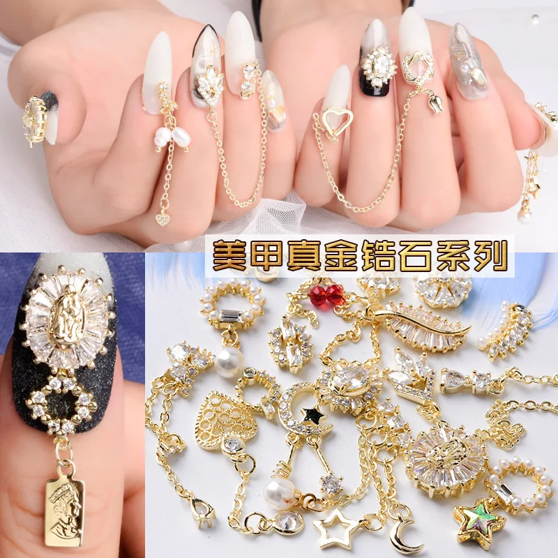 

3PCS Japanese Nail Art Zircon Jewelry Gold Plated Chain Yiwu Nail Jewelry Pearl Pendant