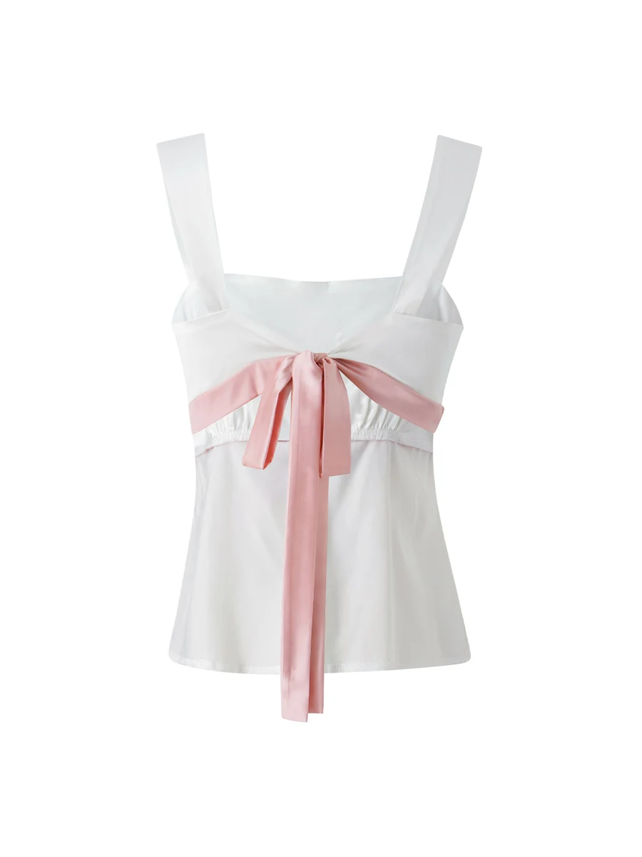 Майка женская атласная шелковая на завязках облегающий топ без рукавов базовая