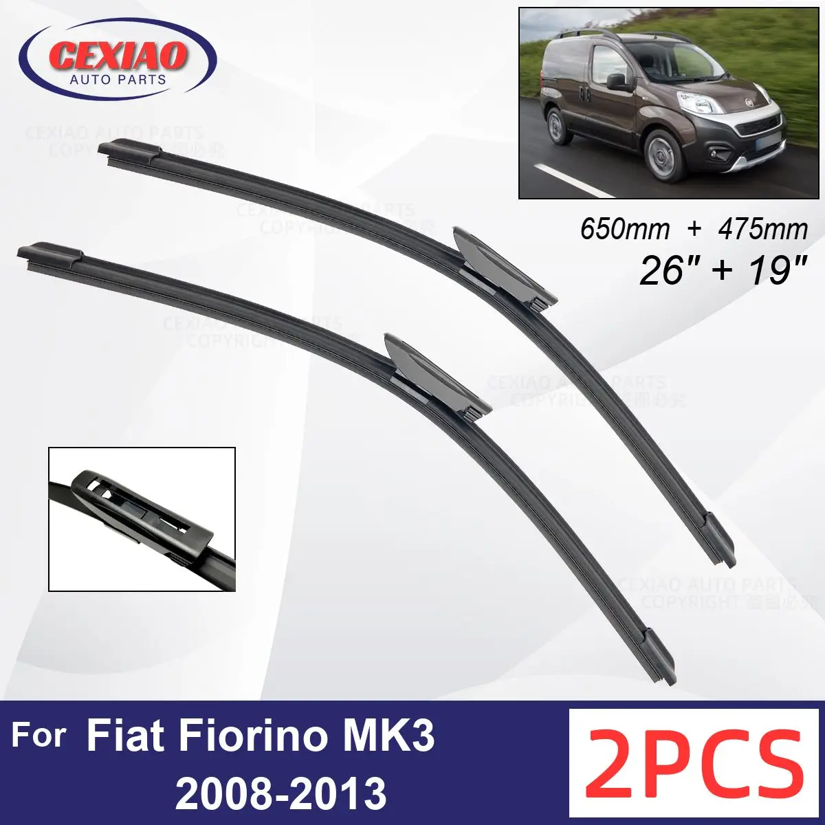 

Car Wiper For Fiat Fiorino MK3 2008-2013 Front Wiper Blades Soft Rubber Windscreen Wipers Auto Windshield 26" 19" 650mm 475mm