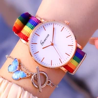 womens fashion canvas strap male and female middle school students striped strap li yifeng same nylon strap luxury brand watch