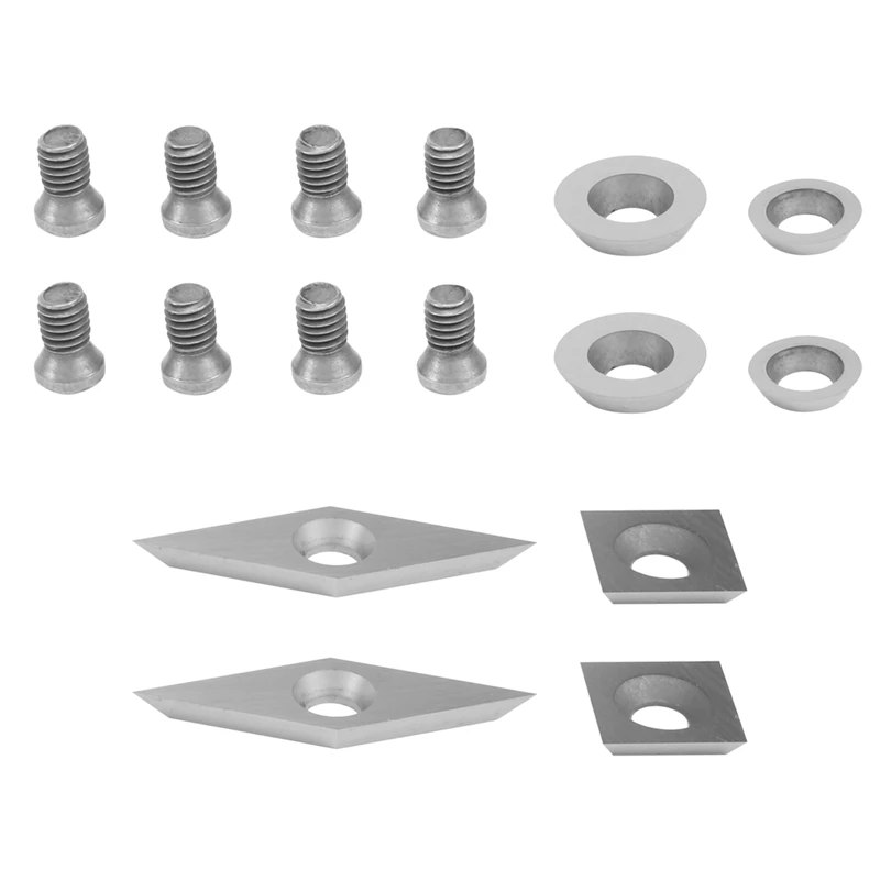 

8Pcs Carbide Turning Tools Replacement Cutter Sharp Durable Wood Lathe Tools Inserts Include With 8Pcs Screws