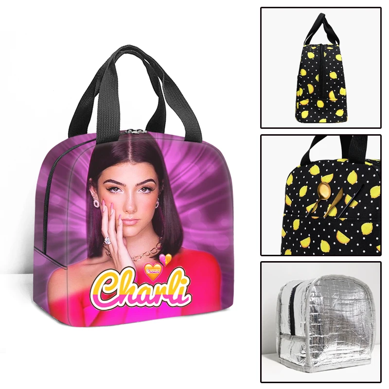 New Charli Damelio Print Women Work Insulated Lunch Bag Thermal Cooler Tote Food Picnic Bags Cute Student Travel Lunch Bags