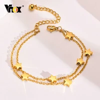 vnox elegant gold color stainless steel chain bracelets for womendainty stars charm link wristband gift jewelryadjustable