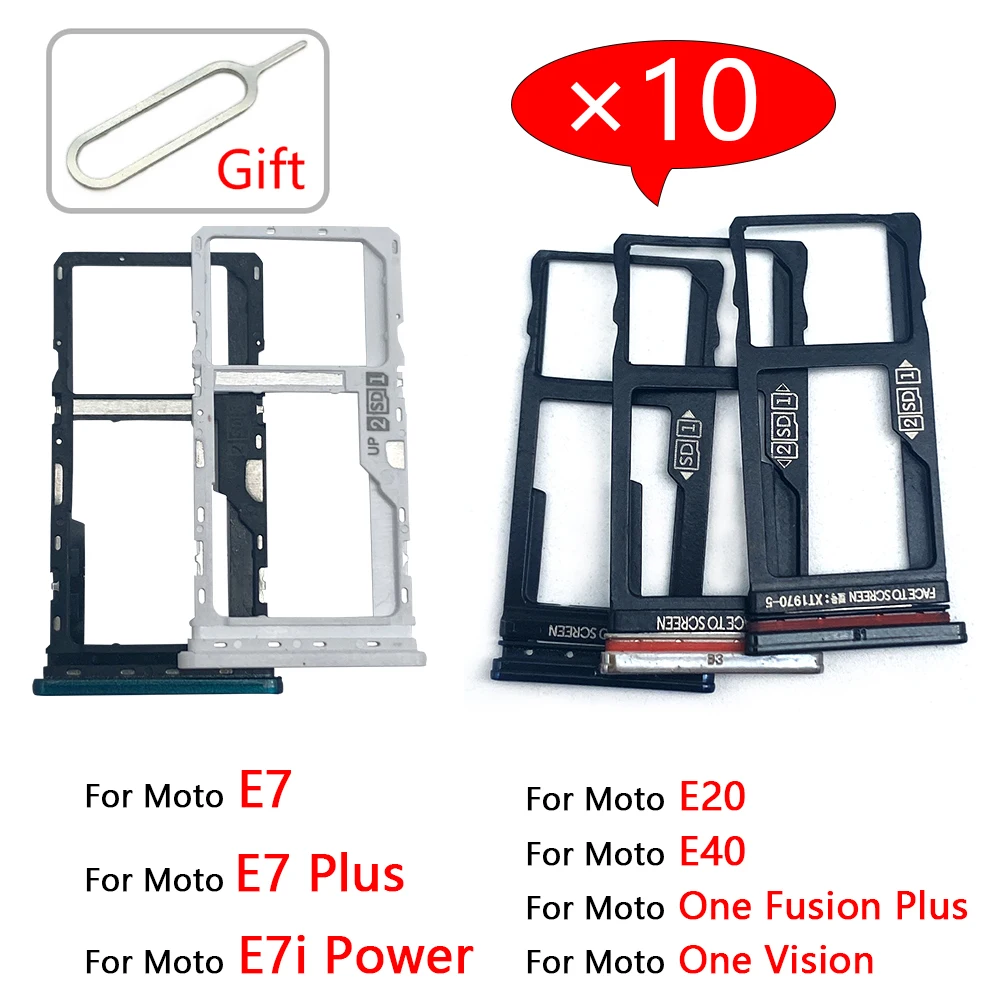 

10Pcs Socket Slot Reader Holder For Motorola Moto E7 Plus E20 E40 One Fusion Plus One Vision E7i Power Sim Port Tray Spare Parts