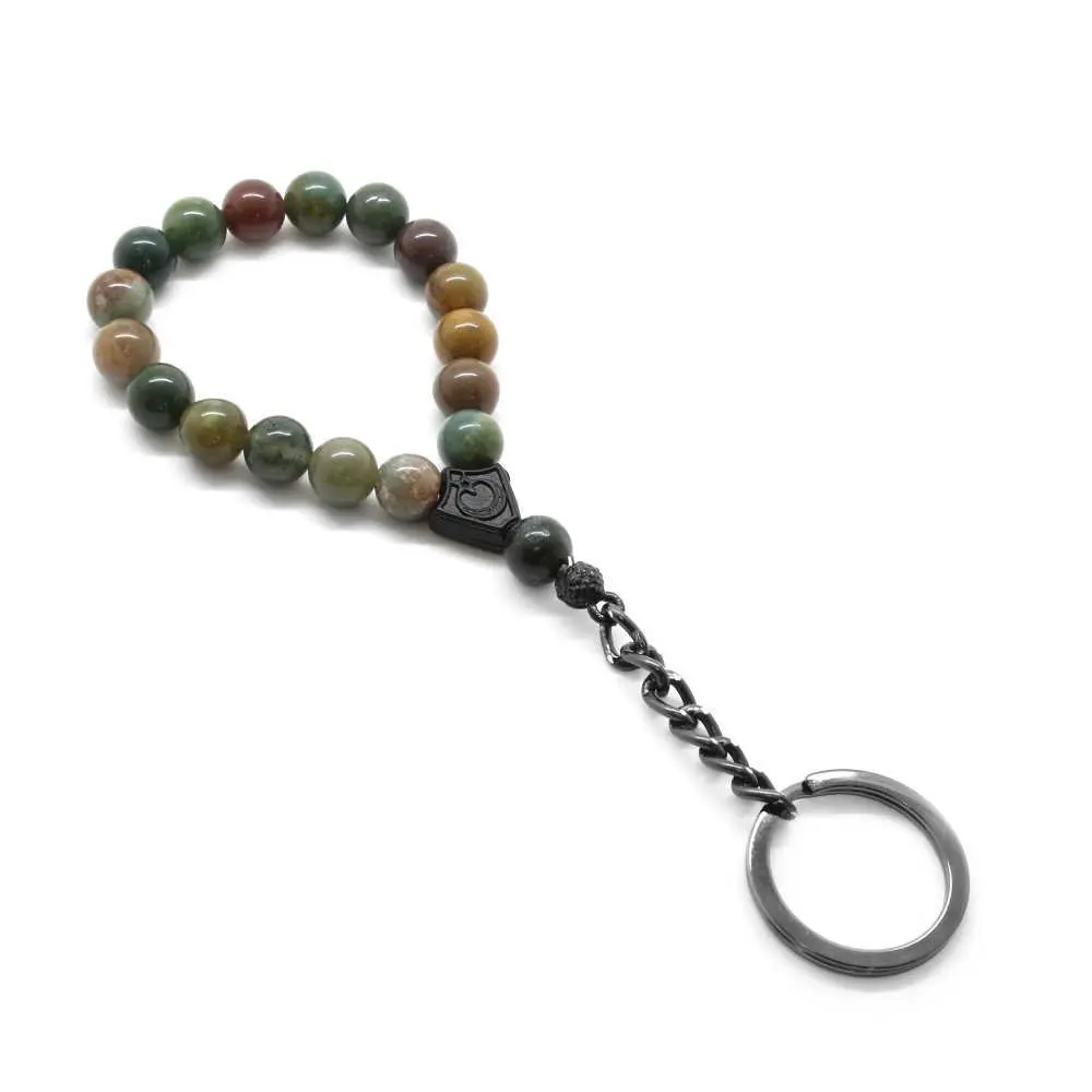 

Moss Agate Natural Stone-steel Kombinli Rosary Keychain
