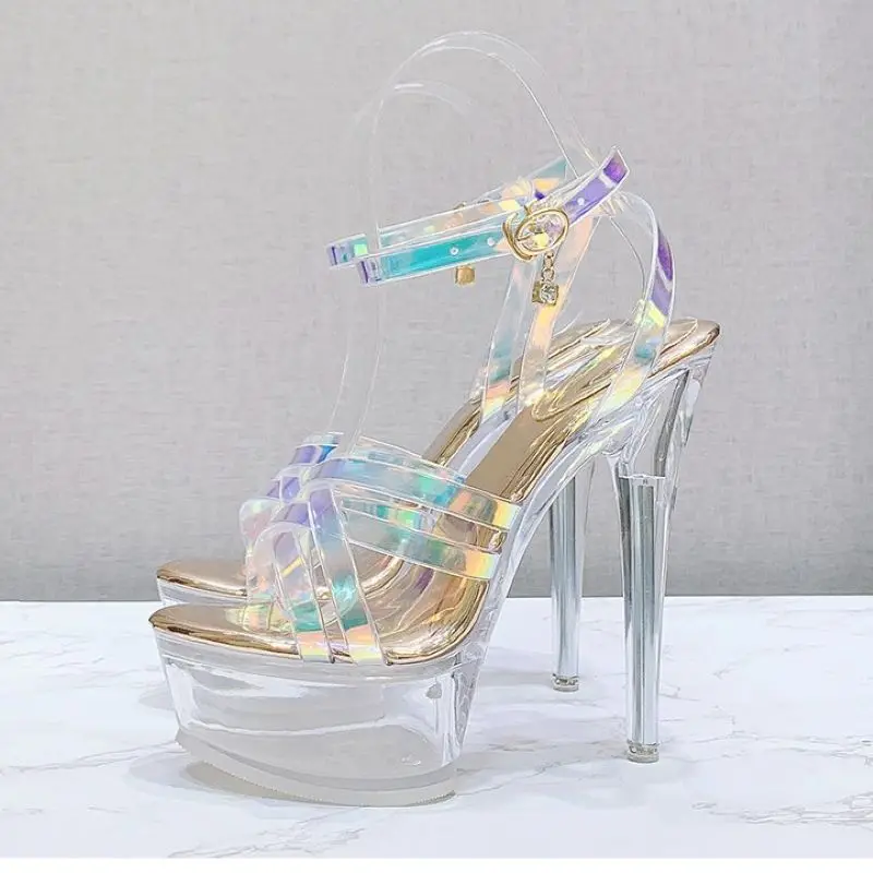 Xibeilove 2023 Summer Women Fashion PVC Cross Strap Buckle Transparent Crystal High Heel Sandals Banquet Wedding Nightclub Shoes