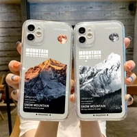 snow mountain sunset clear phone case for iphone 13 12 11 mini pro max xr x xs max 7 8 plus se 2020 soft transparent cover funda