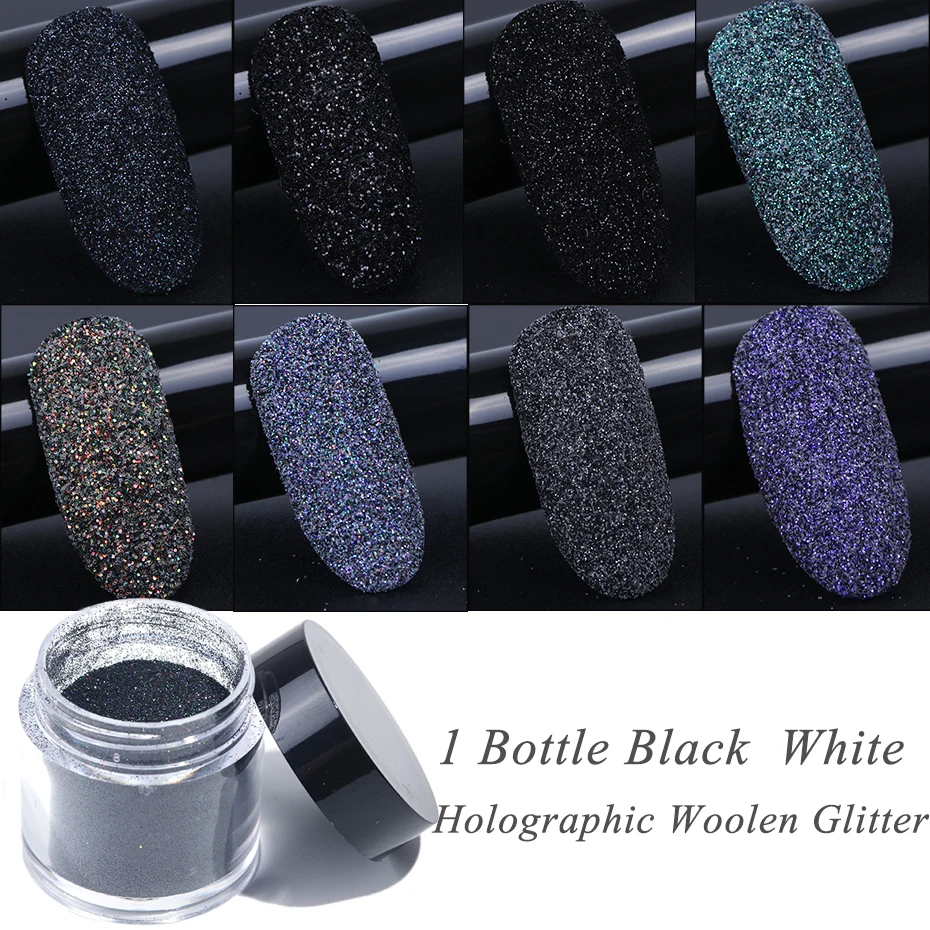 1Box Holographic Nail Powder Sugar Glitter Dipping Powder Nail Chrome Pigment Gel Polish Sparkly White Black Dust NLMN-1