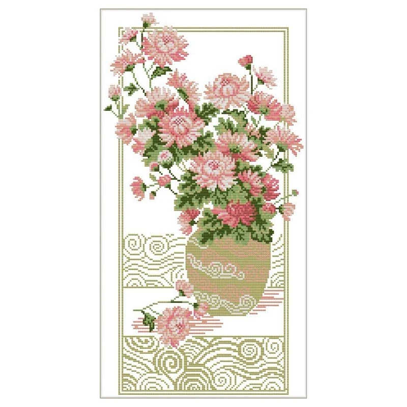 

Наборы для вышивки крестиком штампованные для взрослых начинающих детей, свежие розовые цветы хризантемы 11CT набор для рукоделия