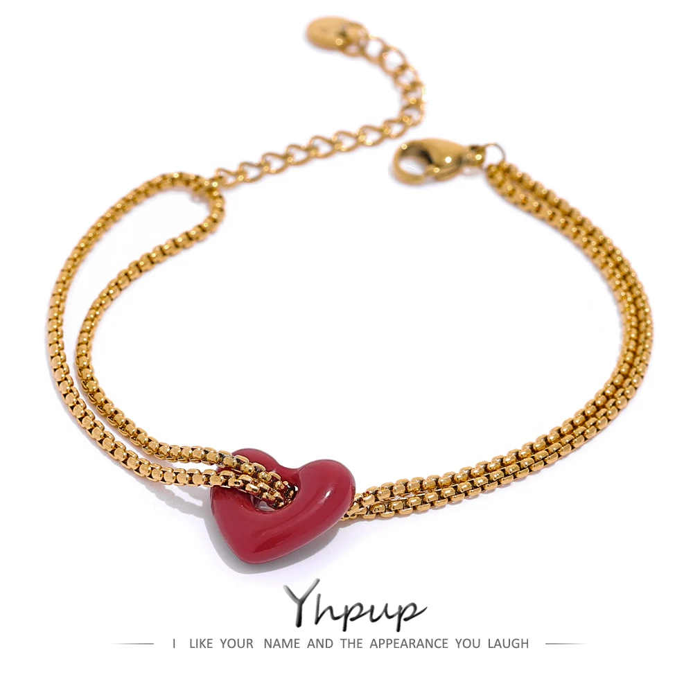 

Yhpup Stainless Steel China Acrylic Red Heart Bracelet Bangle Charm Fashion Chic Trendy pulseras de acero inoxidable para mujer