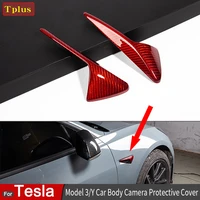 model3 car accessories body camera protective cover for tesla model model 3 s x real red carbon fiber accessories 2pcsset