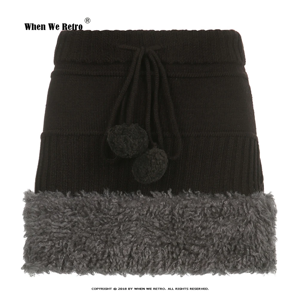 

Женская трикотажная Мини-юбка с заниженной талией и меховым подолом