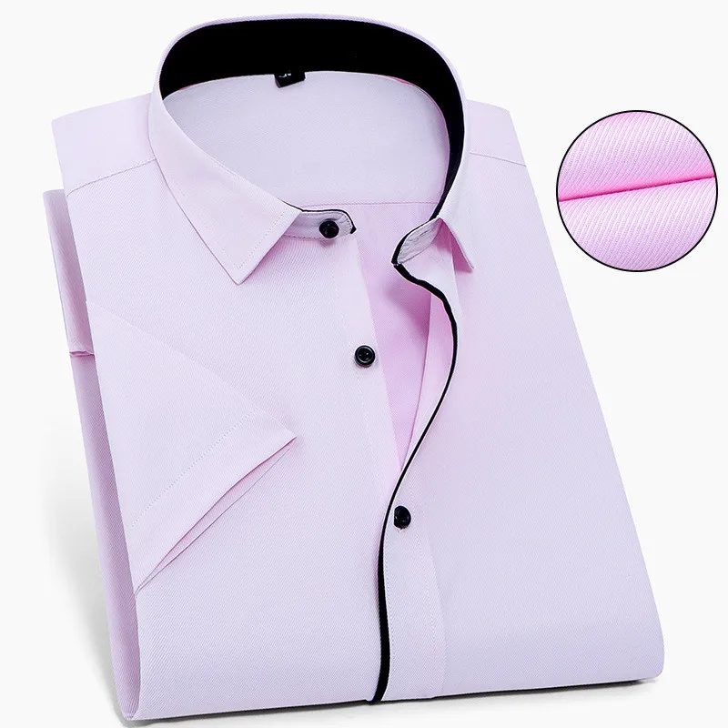 8XLMale Social Formal Shirts for Men Short Sleeves Slim Fit Twill Pure Color Work White Mens Shirts Casual Half Sleeve Shirt Men