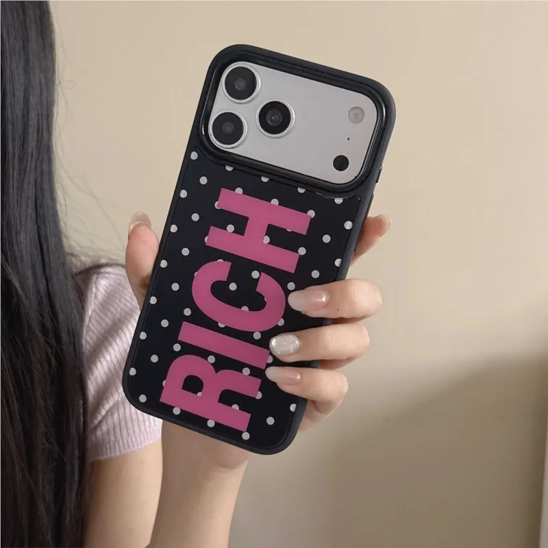 Фото Модный чехол для телефона в горошек RICH с держателем для карт для iPhone 15 16 17 Pro Max, противоударный защитный чехол в стиле Y2K с защитой камеры №5