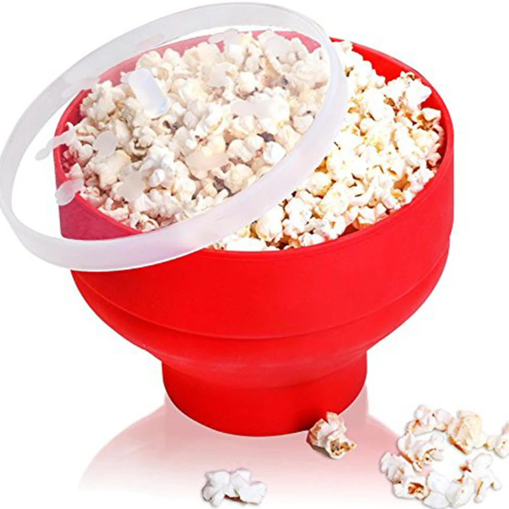 Silicone Popcorn Maker Microwave Popcorn Bucket Foldable Silicone Popcorn Bucket Poppers Bowl DIY Popcorn Maker With Lid