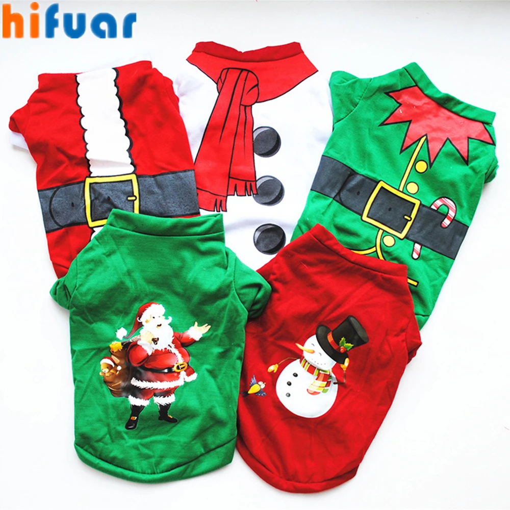 

Рождественская Одежда для собак, хлопковая Футболка для домашних животных, одежда для маленьких и средних собак, жилет, рубашка, новогодний ...