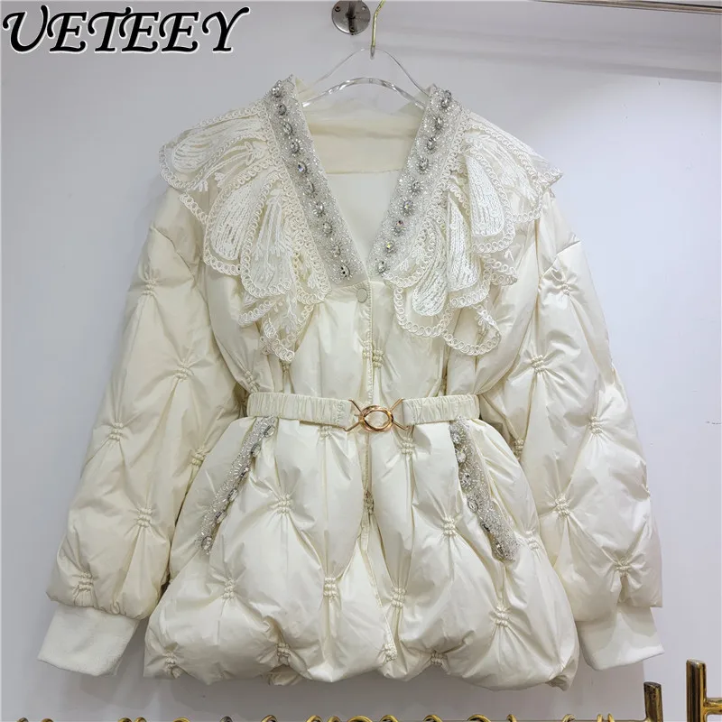 Женский пуховик с воротником Питер Пэн