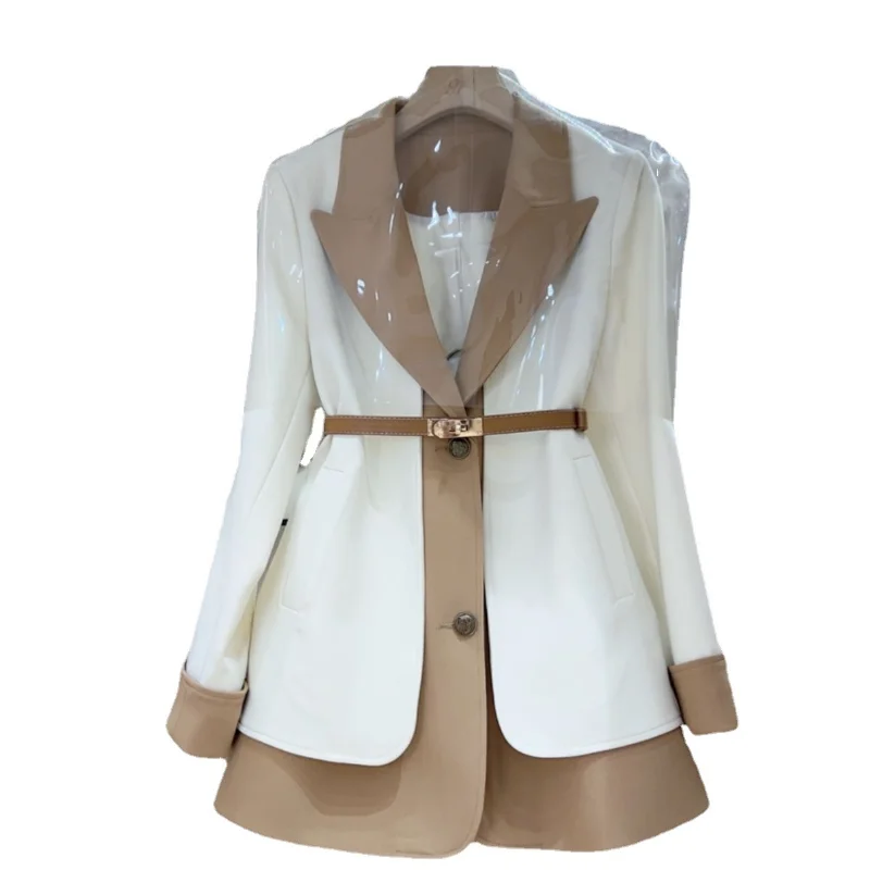 Fashion Patchwork Suit French High-level Sense Fake Two Piece Blazer Women Japanese Korean Style Casual Elegant Coat Chaqueta