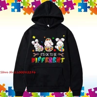 funny autistic rabbit its ok to be different printed tops harajuku hoodie fashion sweatshirt women men casual pullover hoodie