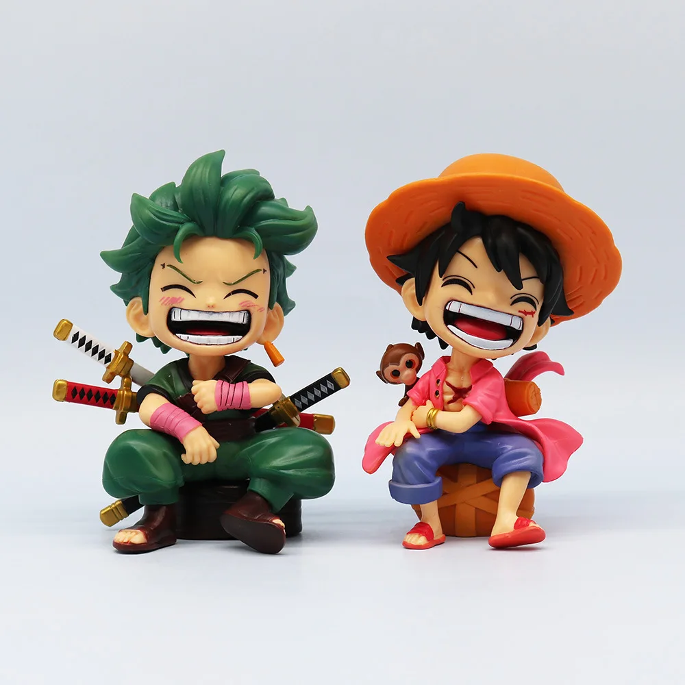 Фото Аниме One Piece Q Style Сидящая игрушка Фигурка Модель Луффи Зоро Санджи Городские виниловые статуи GK Автомобильное украшение для рабочего стола Коллекционный подарок №2