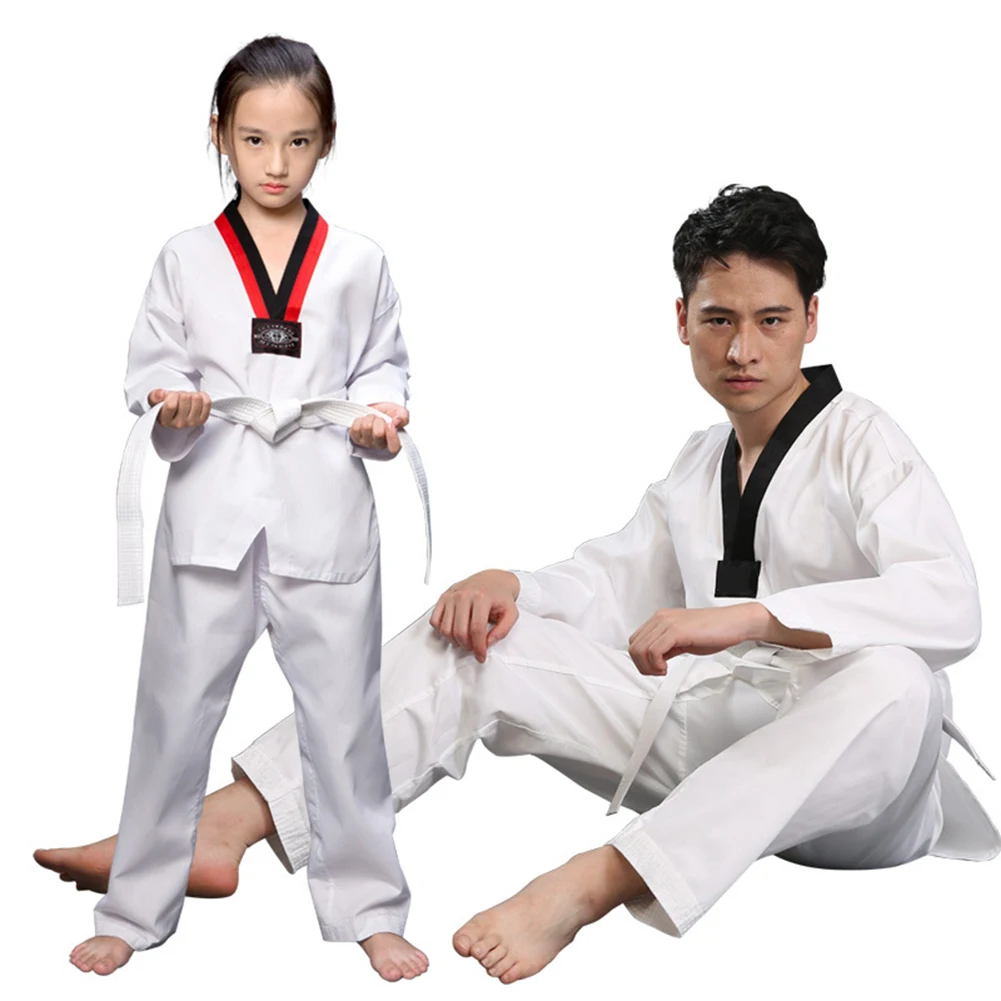 

White Taekwondo Uniforms Long Sleeves Martial Arts Karate Jujitsu Gym Training Uniforms with Belt for Children Adults Unisex