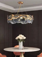 simple wrought iron glass round oval chandelier modern light luxury living room pendant lamp bedroom dining room warm light lamp