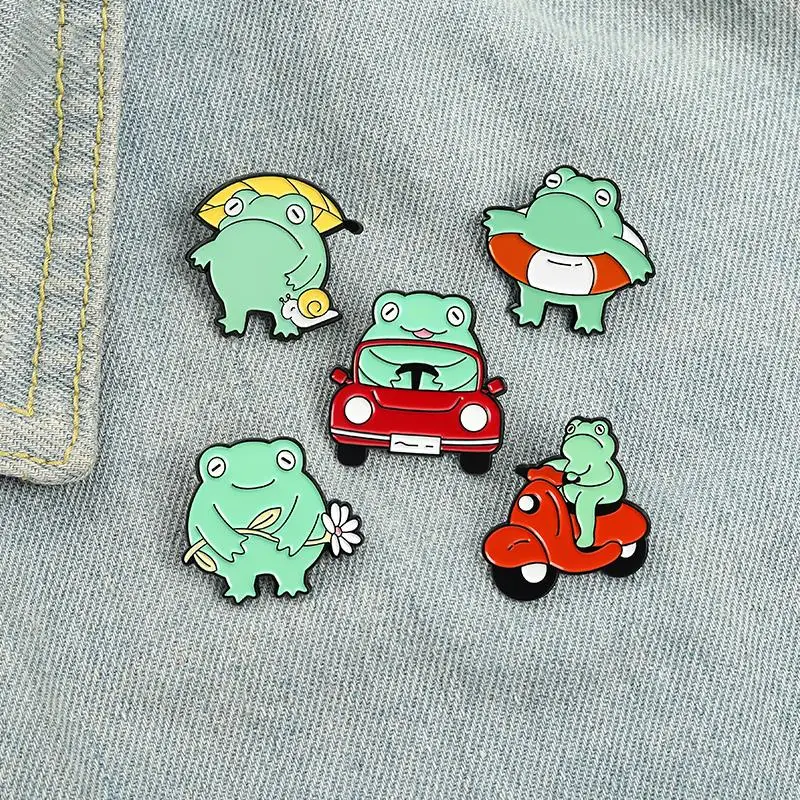 

Fun Frog Enamel Pins Custom Froggy Car Swimming Pool Plant Brooch Lapel Badge Bag Cartoon Animal Jewelry Gift for Kids Friends
