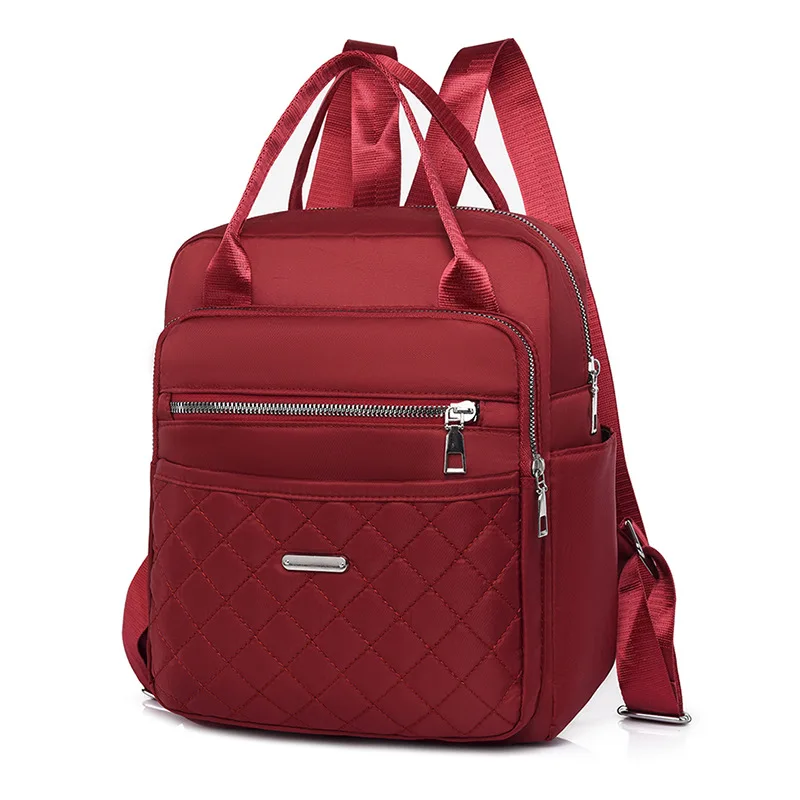 

2022 New Dual-Use Double Backpack Handbag Outdoor Travel Oxford Cloth Convenient School Bag Casual Fashion Female Rucksack Red