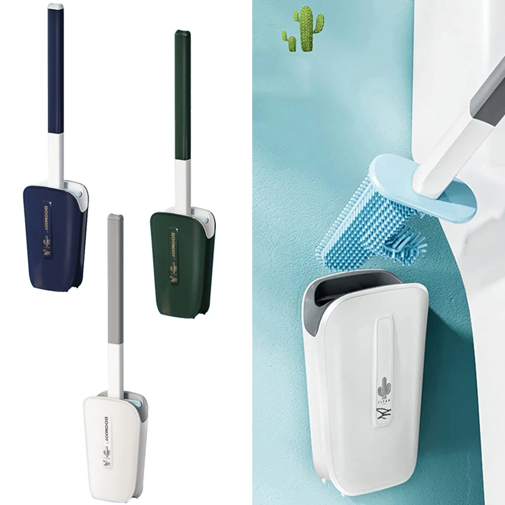 

No Dead Corner Cactus Toilet Brush Water Belt Base Flat Head Flexible Soft Brush With Quick-drying Bracket Set