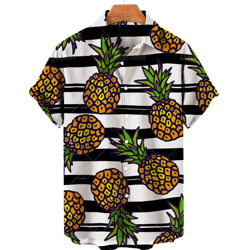 

Summer high quality men's Hawaiian shirt 3D fruit print short turn leader plus size Hawaiian men's beach flower shirt